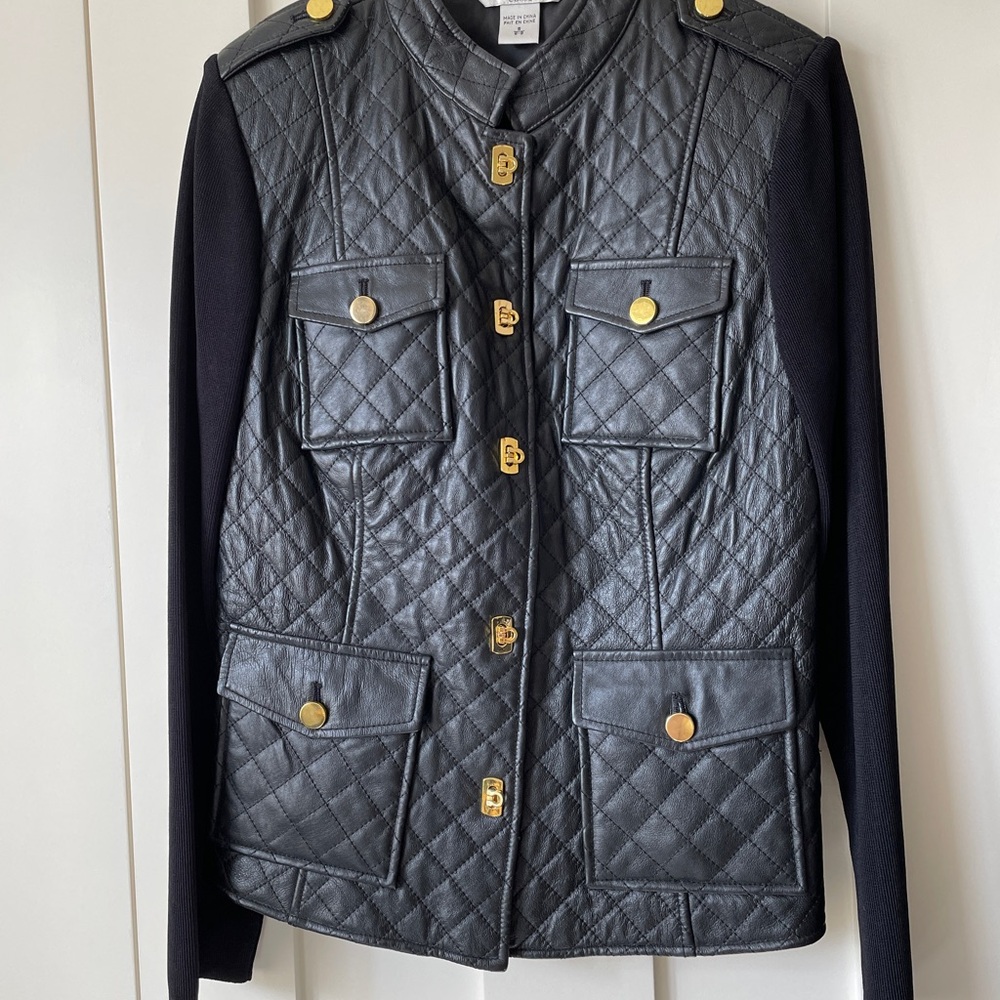 Black and Gold Quilted Leather Jacket
